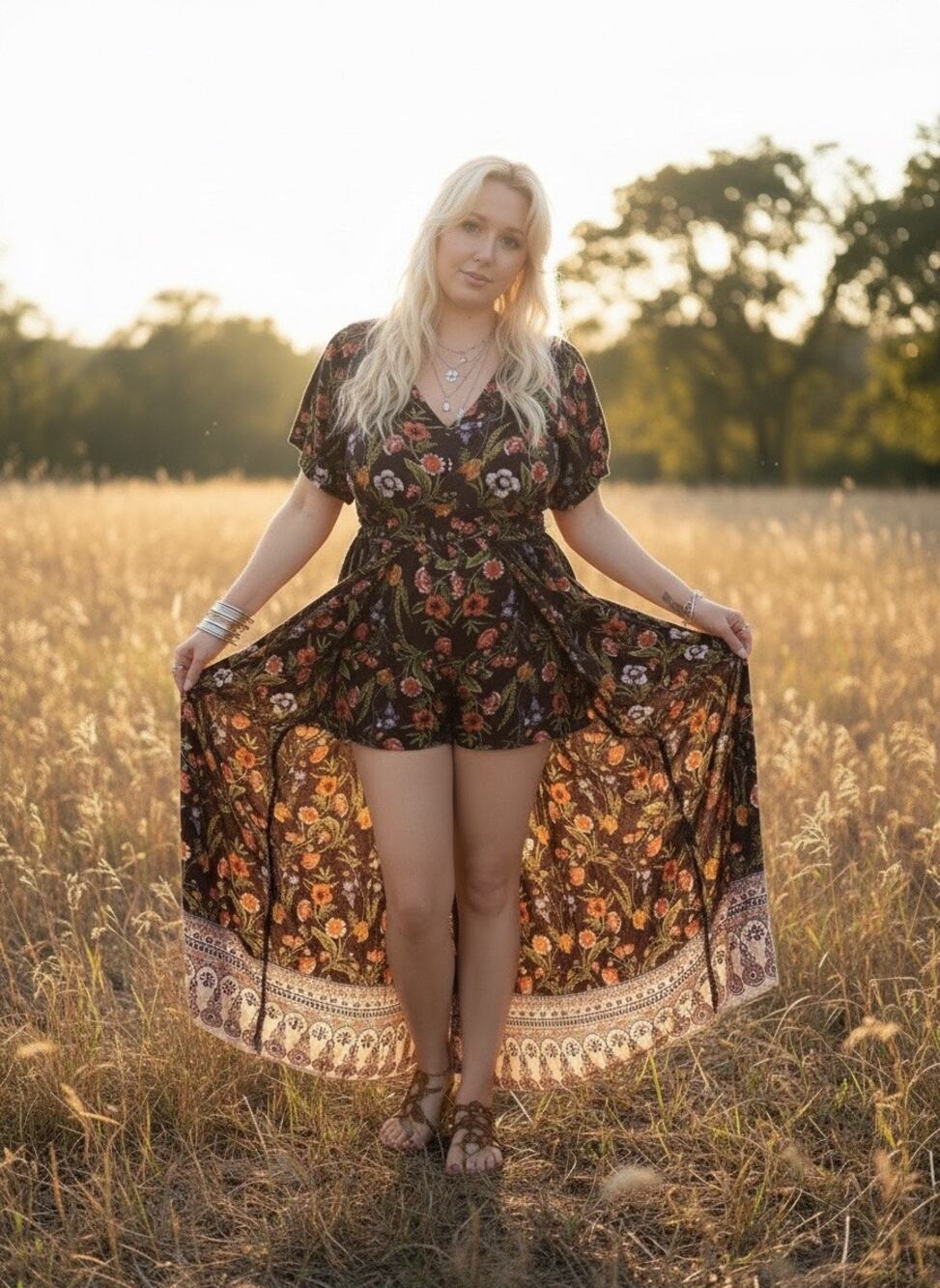Angie Boho Romper with Skirt Train
